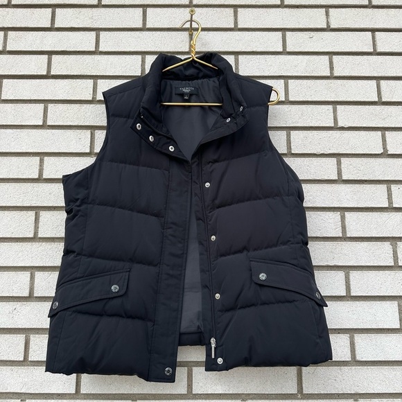Talbots Black Puffer Vest Snap Zip Front Pockets Duck Down Feather - Picture 1 of 8